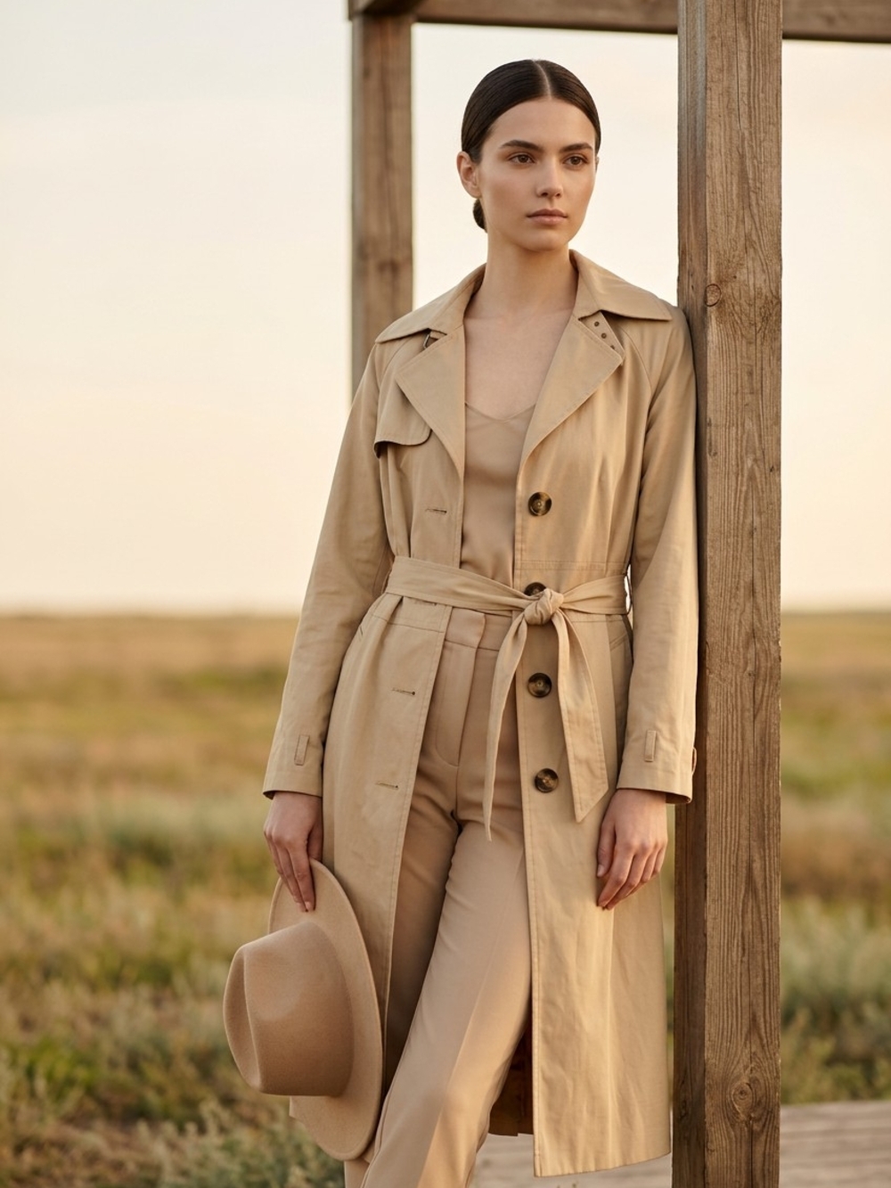 Dana Buchman Classic Beige Trench Coat with Tie Belt